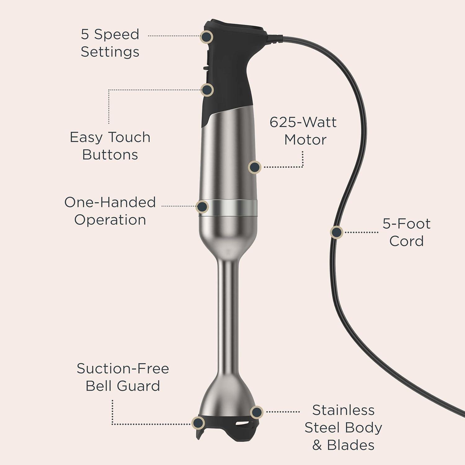 imageVitamix 5Speed Immersion Blender 5Piece Bundle 625Watt Motor OneHanded Operation 5 ft cord includes MiniChopper Blending Jar Whisk Attachment amp Storage Case Stainless SteelBlack