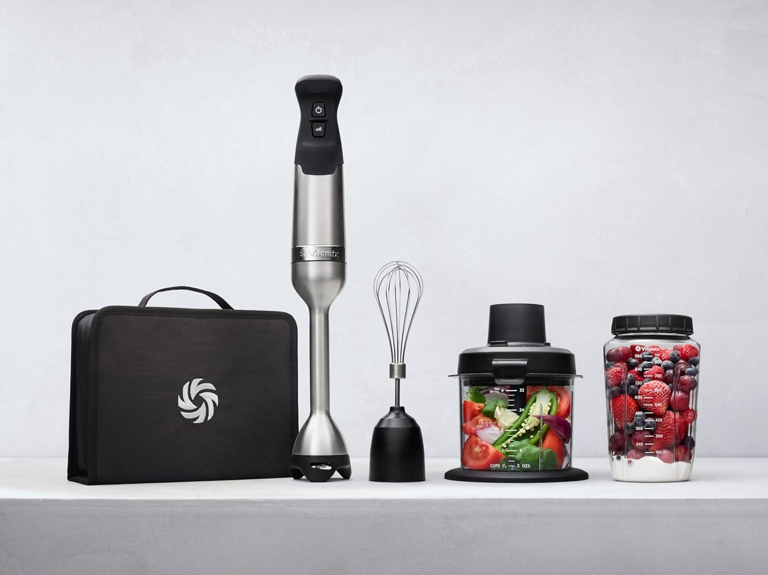 imageVitamix 5Speed Immersion Blender 5Piece Bundle 625Watt Motor OneHanded Operation 5 ft cord includes MiniChopper Blending Jar Whisk Attachment amp Storage Case Stainless SteelBlack