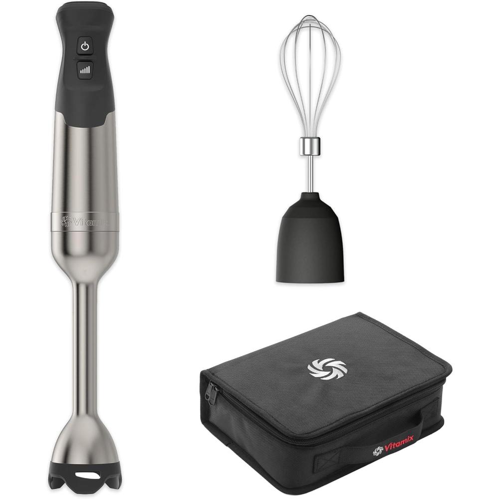 imageVitamix 5Speed Immersion Blender 3Piece Bundle with Whisk Attachment and Storage Case ProfessionalGrade Hand Blender with 625Watt Motor and StainlessSteel Blade Stainless SteelBlack
