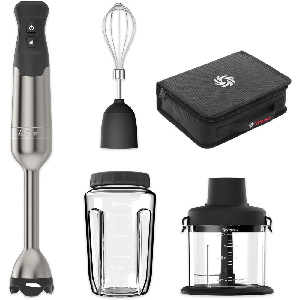 imageVitamix 5Speed Immersion Blender 5Piece Bundle 625Watt Motor OneHanded Operation 5 ft cord includes MiniChopper Blending Jar Whisk Attachment amp Storage Case Stainless SteelBlack