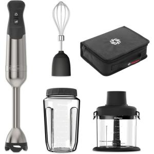 Vitamix 5-Speed Immersion Blender 5-Piece Bundle, 625-Watt Motor, One-Handed Operation, 5 ft cord, includes Mini-Chopper, Blending Jar, Whisk Attachment & Storage Case, Stainless Steel/Black