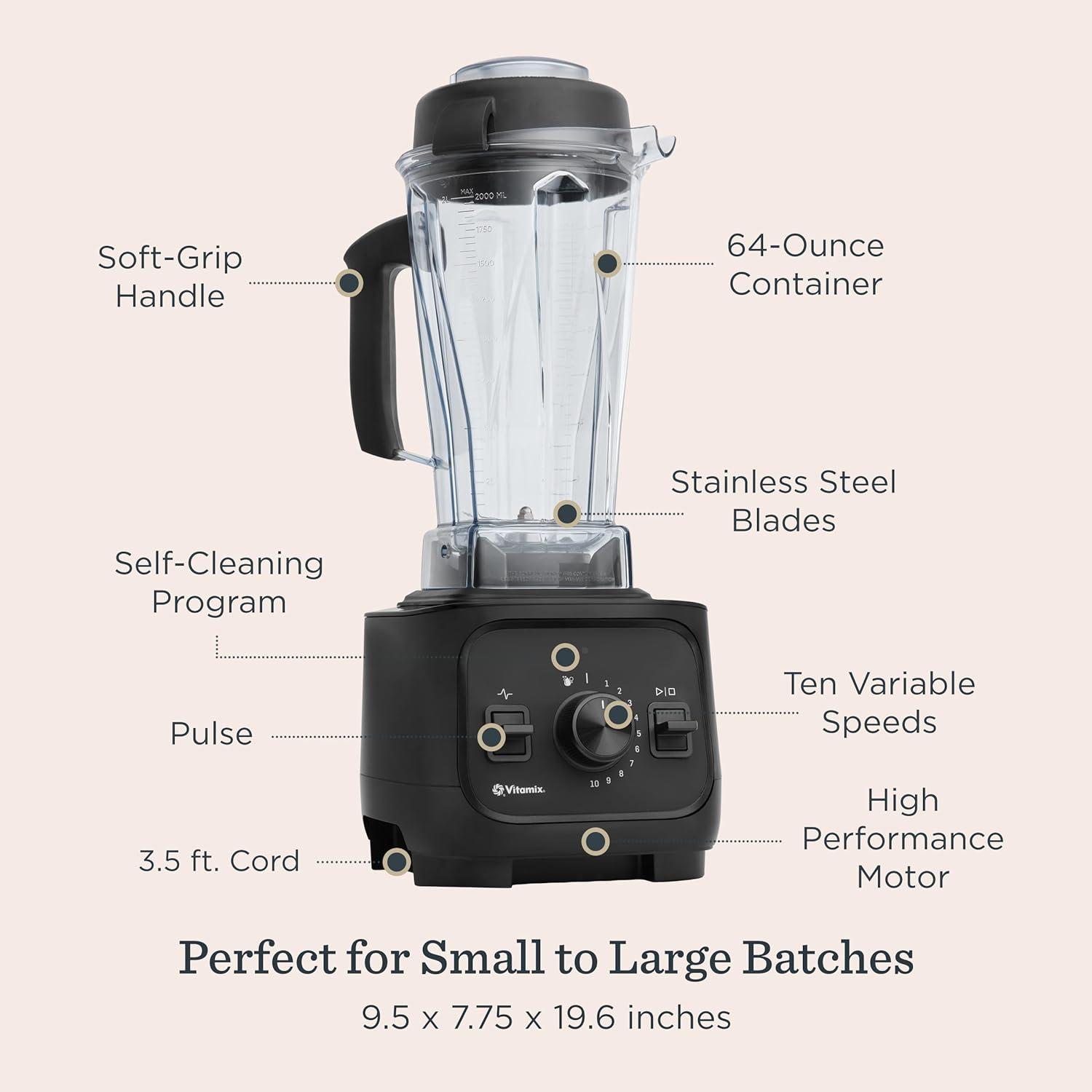 imageVitamix VX1 Blender ProfessionalGradeKitchen Blender for Smoothies Soups Juices and More 10Speeds Stainless Steel Blades SelfCleaning Kitchen Appliance 64 Oz Classic Container Black